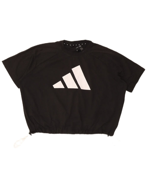 Adidas Womens Crop Oversized Graphic T-Shirt Top UK 10 Small Black Cotton