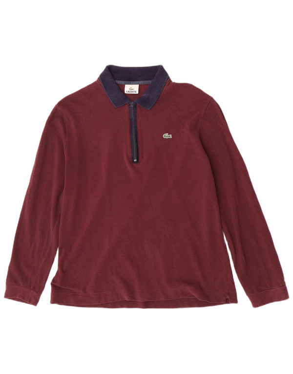 Lacoste Mens Long Sleeve Polo Shirt Size 5 Large Burgundy Colourblock