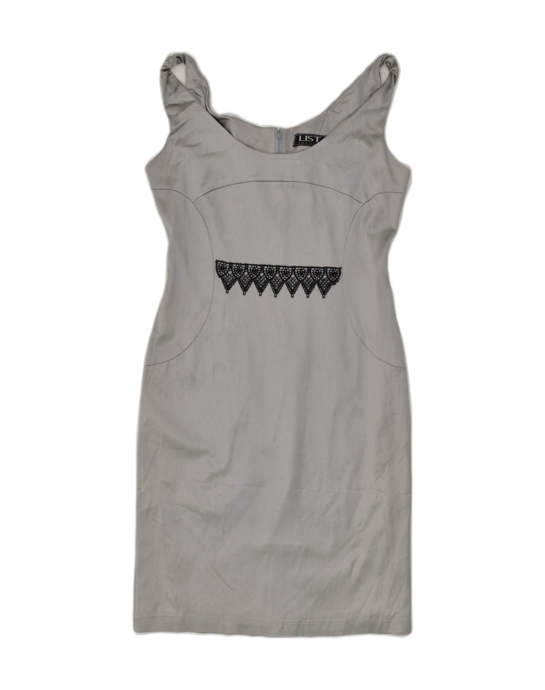 LIST BOUTIQUE Womens Sleeveless Sheath Dress IT 46 Large Grey Acetate | Vintage List Boutique | Thrift | Second-Hand List Boutique | Used Clothing | Messina Hembry 