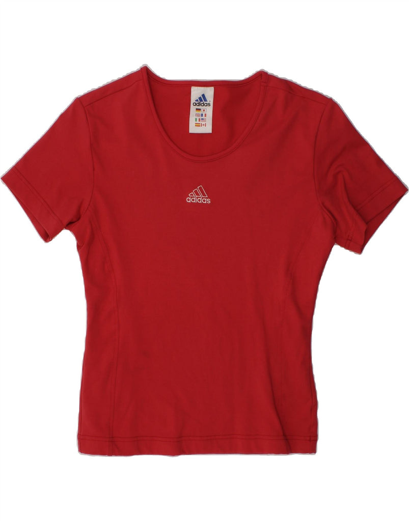 ADIDAS Womens Crop T-Shirt Top UK 10 Small Red Polyamide | Vintage Adidas | Thrift | Second-Hand Adidas | Used Clothing | Messina Hembry 