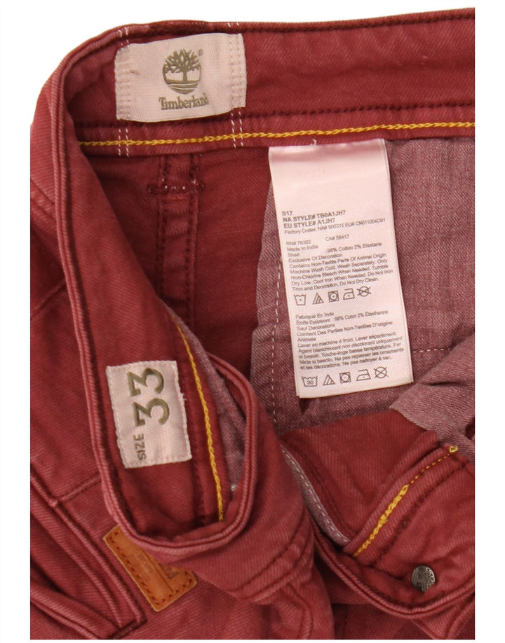 Timberland Mens Denim Shorts W33 Medium Burgundy Cotton