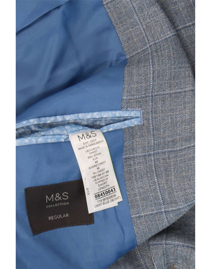 Marks & Spencer Mens 2 Button Blazer Jacket UK 38 Medium Blue Check