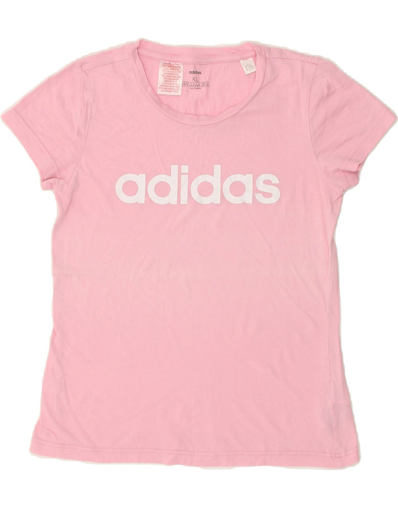 ADIDAS Girls Graphic T-Shirt Top 14-15 Years XL Pink Cotton | Vintage Adidas | Thrift | Second-Hand Adidas | Used Clothing | Messina Hembry 