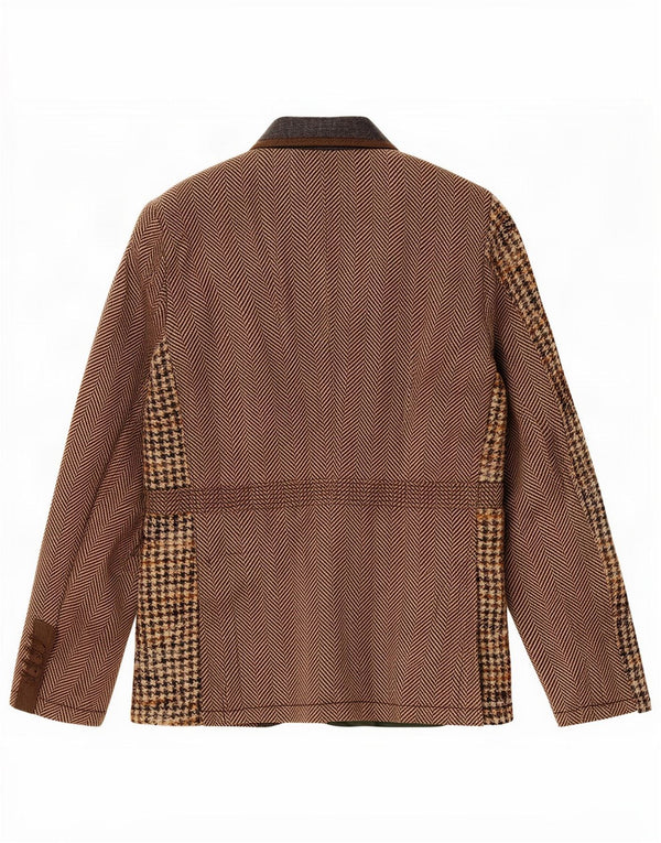 Desigual Mens 3 Button Blazer Jacket EU 56 3XL Brown Patchwork Wool