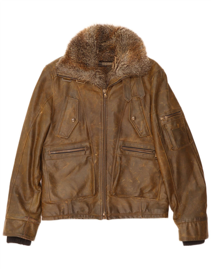 Imperial Mens Leather Jacket UK 42 XL Brown Leather