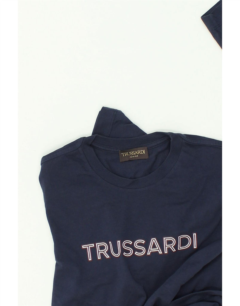 TRUSSARDI JUNIOR Boys Graphic Top Long Sleeve 13-14 Years Navy Blue Cotton | Vintage Trussardi Junior | Thrift | Second-Hand Trussardi Junior | Used Clothing | Messina Hembry 