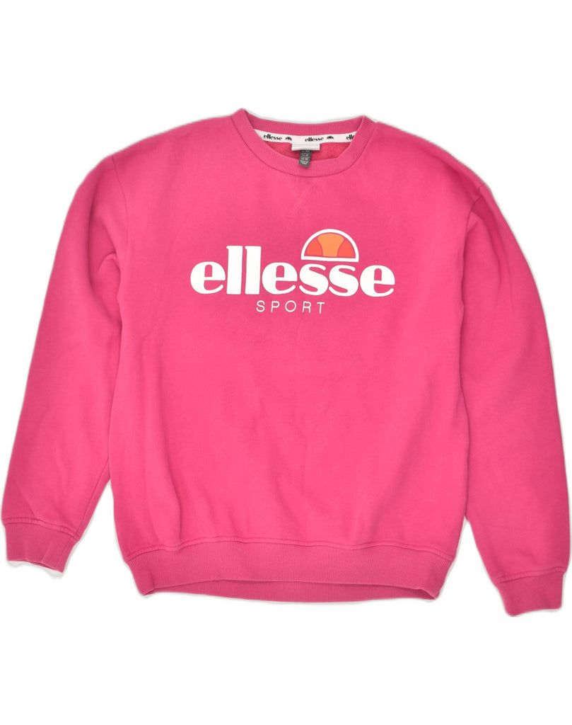 ELLESSE Womens Graphic Sweatshirt Jumper UK 12 Medium  Pink Cotton | Vintage Ellesse | Thrift | Second-Hand Ellesse | Used Clothing | Messina Hembry 