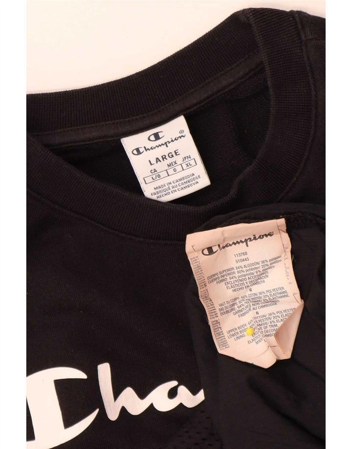 Champion Womens Graphic Sweatshirt Jumper UK 16 Large Black Cotton