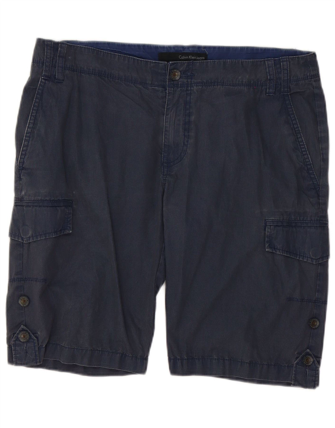 Calvin Klein Mens Cargo Shorts W33 Medium Navy Blue Pinstripe Cotton