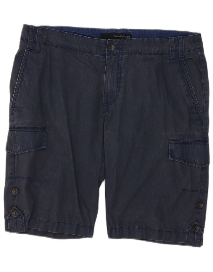 Calvin Klein Mens Cargo Shorts W33 Medium Navy Blue Pinstripe Cotton