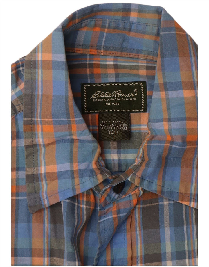 Eddie Bauer Mens Tall Short Sleeve Shirt Large Blue Check Cotton
