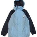 CHAMPION Boys Graphic Hooded Raincoat 9-10 Years Blue Colourblock | Vintage Champion | Thrift | Second-Hand Champion | Used Clothing | Messina Hembry 