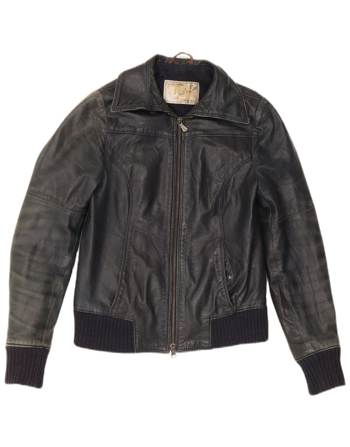 Vintage Womens Leather Jacket IT 42 Medium Black Leather