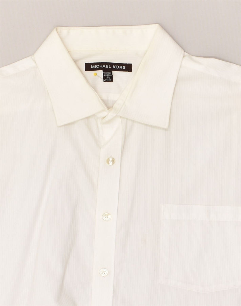 MICHAEL KORS Mens Regular Fit Shirt Size 17 1/2 XL White Pinstripe Cotton | Vintage Michael Kors | Thrift | Second-Hand Michael Kors | Used Clothing | Messina Hembry 