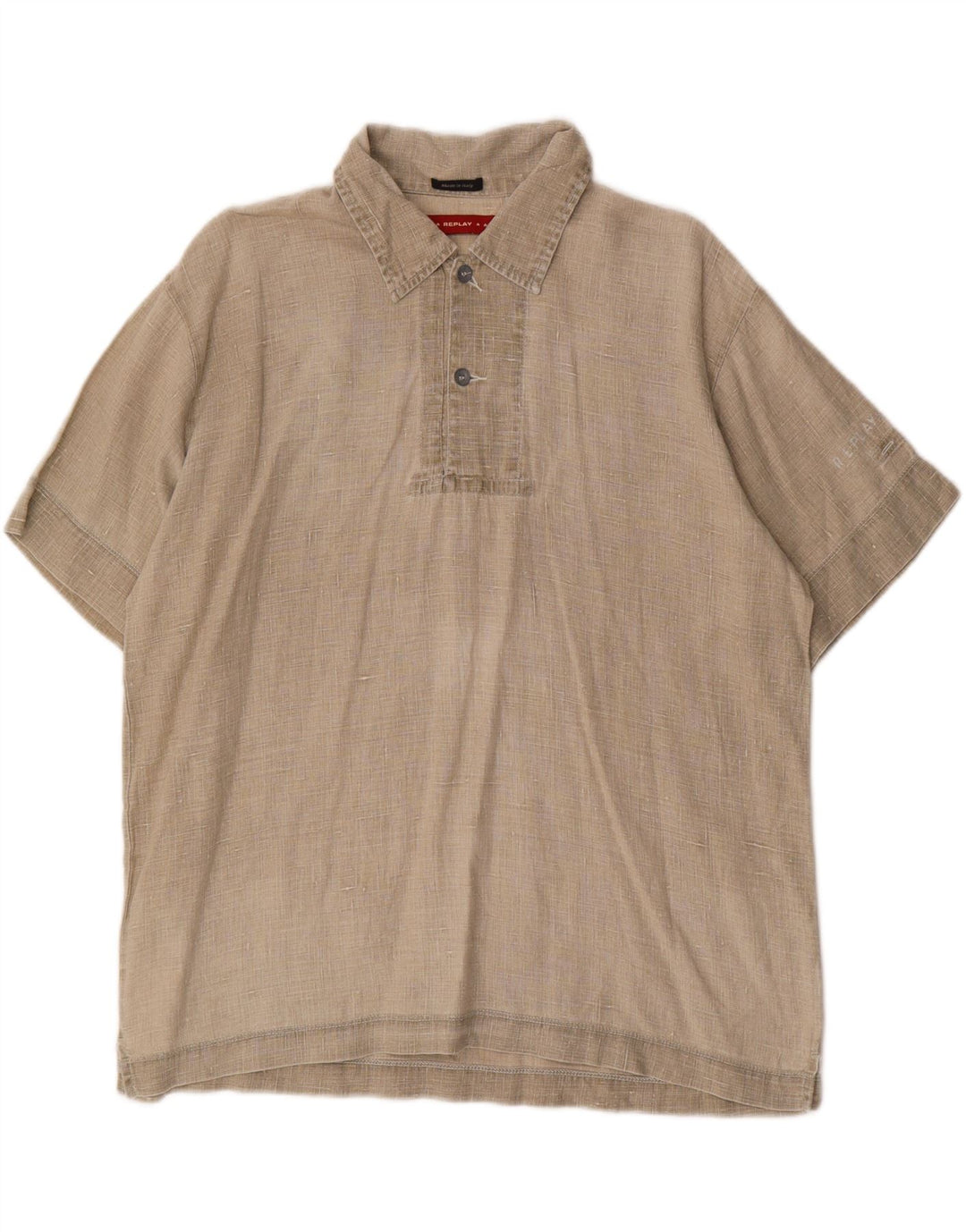 Replay Mens Short Sleeve Pullover Shirt XL Beige Linen