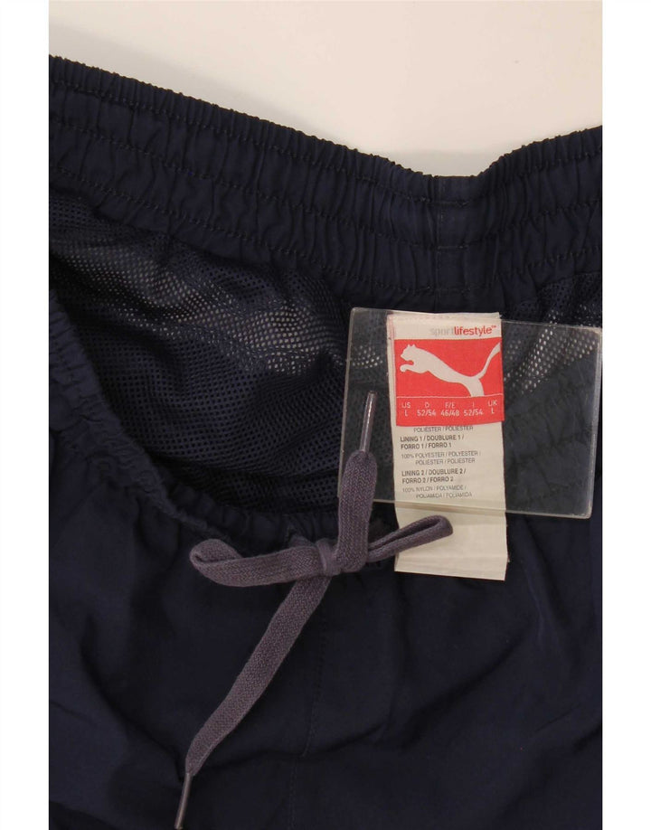 Puma Mens Graphic Tracksuit Trousers Large Navy Blue Polyester