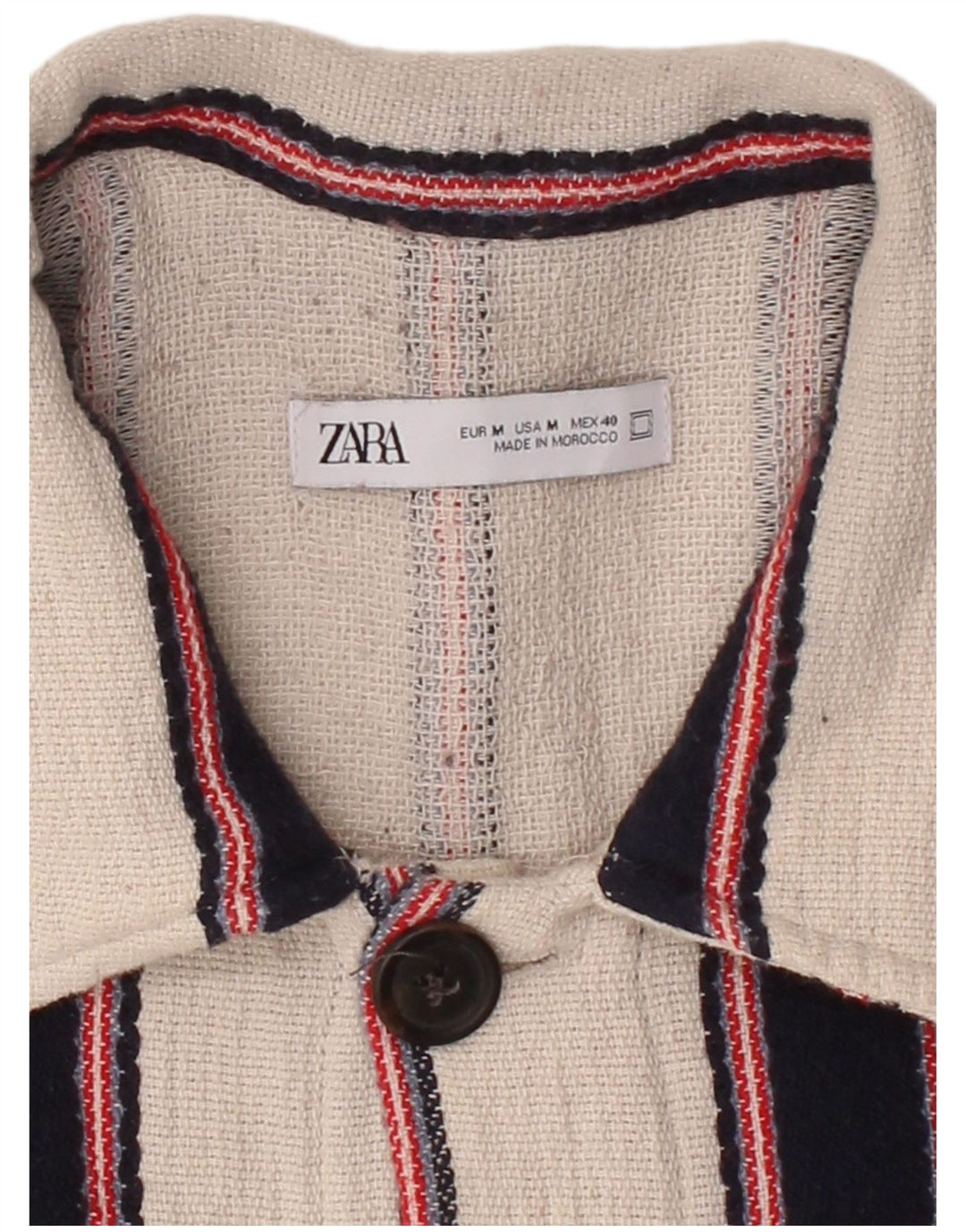 ZARA Mens Overshirt Shirt Medium Off White Striped