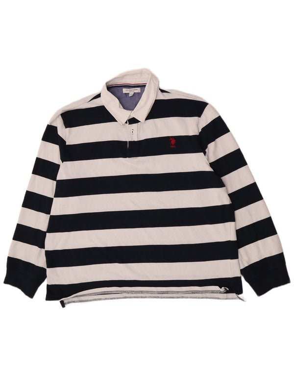 U.S. Polo Assn. Mens Long Sleeve Rugby Polo Shirt 2XL Navy Blue Striped
