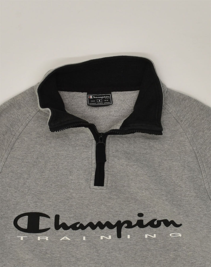 CHAMPION Boys Graphic Zip Neck Sweatshirt Jumper 12-13 Years Grey Cotton | Vintage Champion | Thrift | Second-Hand Champion | Used Clothing | Messina Hembry 