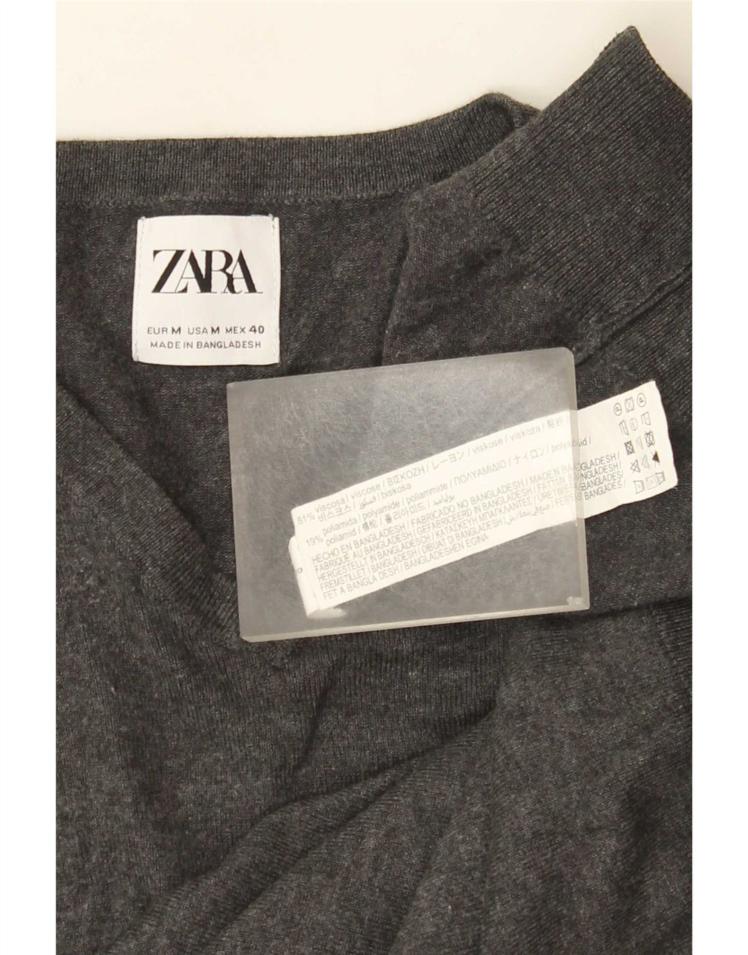 Zara Mens V-Neck Jumper Sweater Medium Grey Viscose