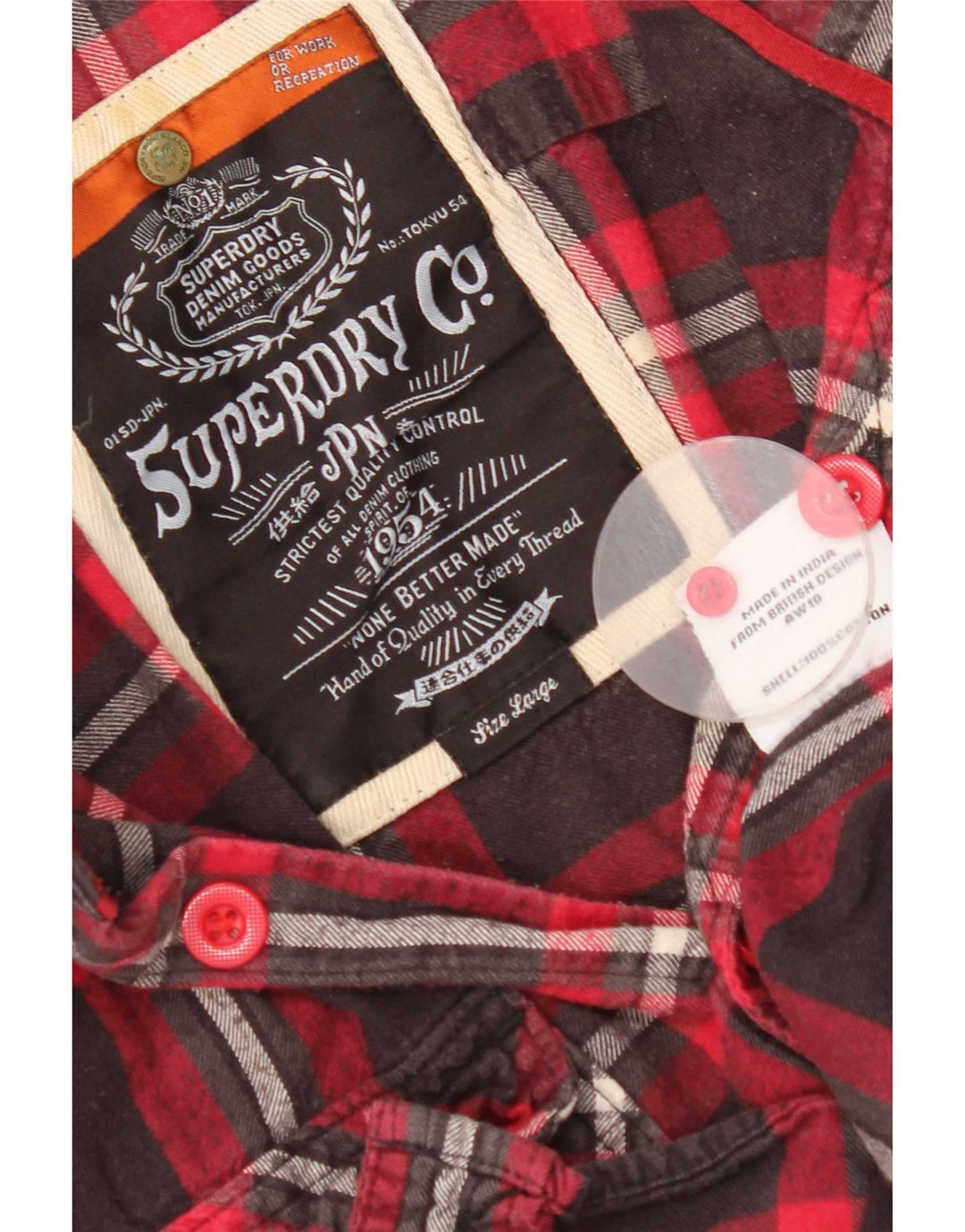 Superdry Mens Flannel Shirt Large Red Check Cotton