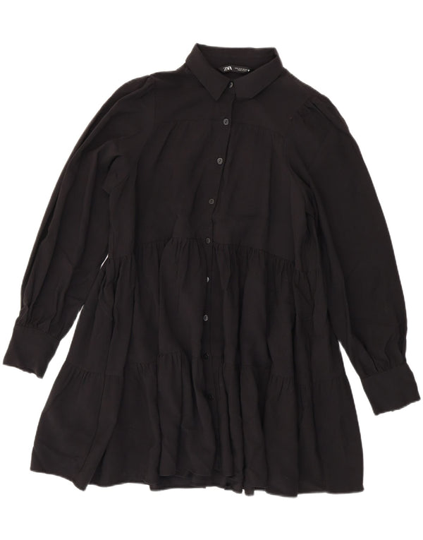 Zara Womens Oversized Tiered Dress UK 10 Small Black Viscose