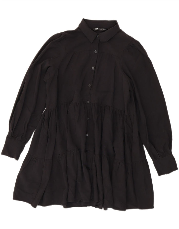 Zara Womens Oversized Tiered Dress UK 10 Small Black Viscose