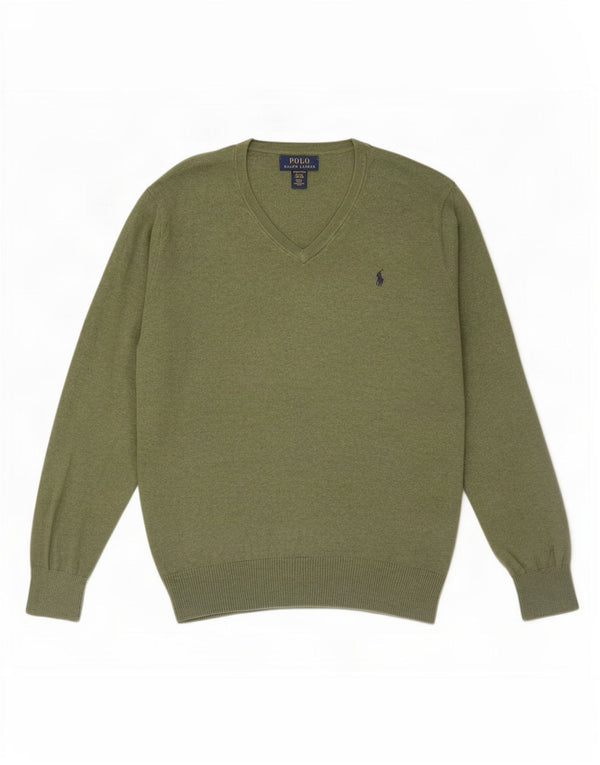 Polo Ralph Lauren Boys V-Neck Jumper Sweater 15-16 Years XL Green