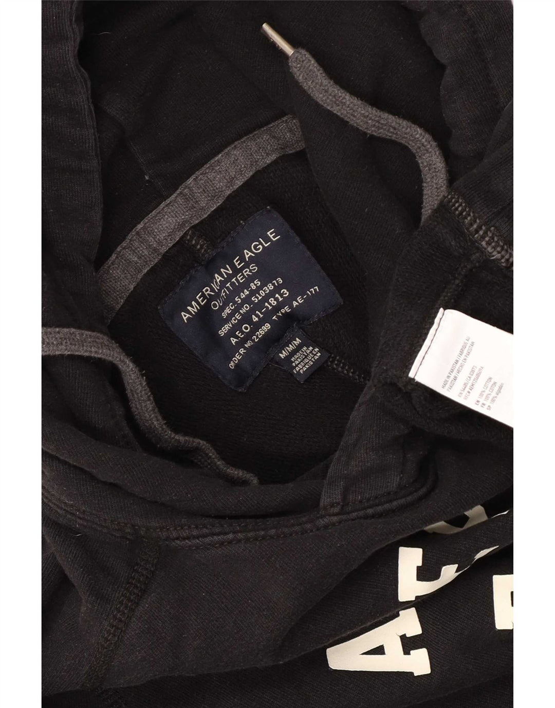 American Eagle Mens Graphic Hoodie Jumper Medium Black Cotton