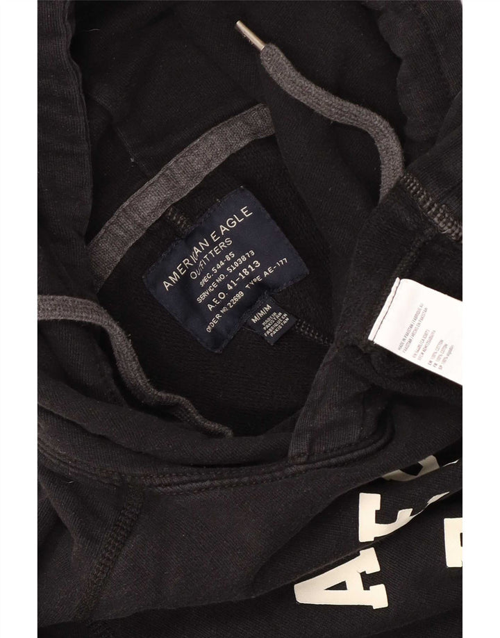 American Eagle Mens Graphic Hoodie Jumper Medium Black Cotton
