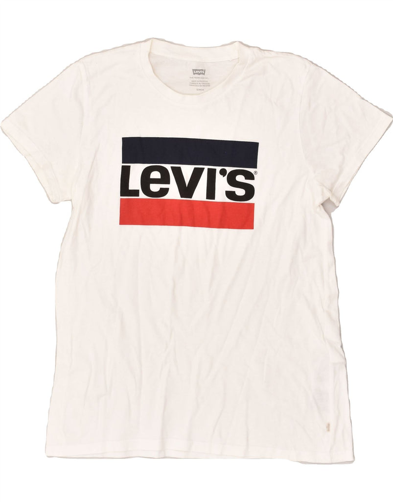 LEVI'S Womens Graphic T-Shirt Top UK 10 Small White Cotton | Vintage Levi's | Thrift | Second-Hand Levi's | Used Clothing | Messina Hembry 