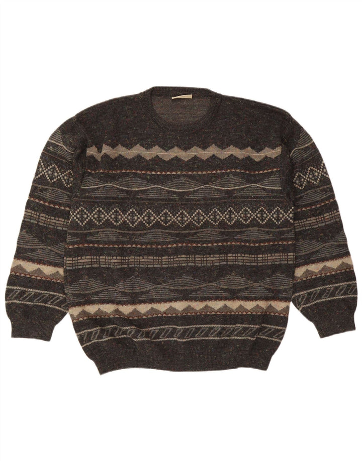 Rodes Mens Crew Neck Jumper Sweater Medium Grey Geometric Acrylic