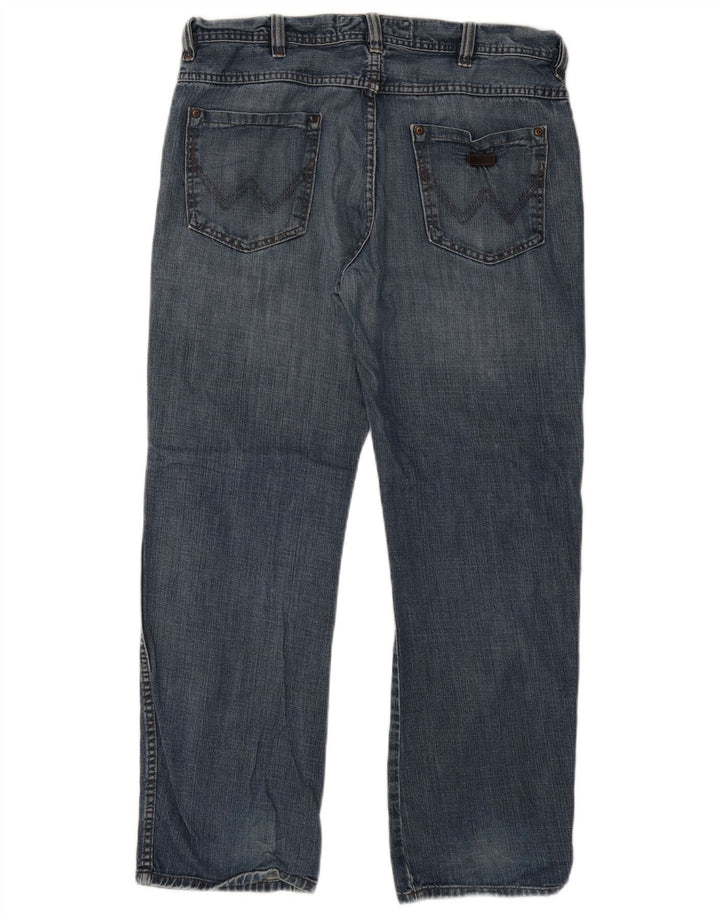 Wrangler Mens Wesley Distressed Straight Jeans W36 L32 Blue Cotton