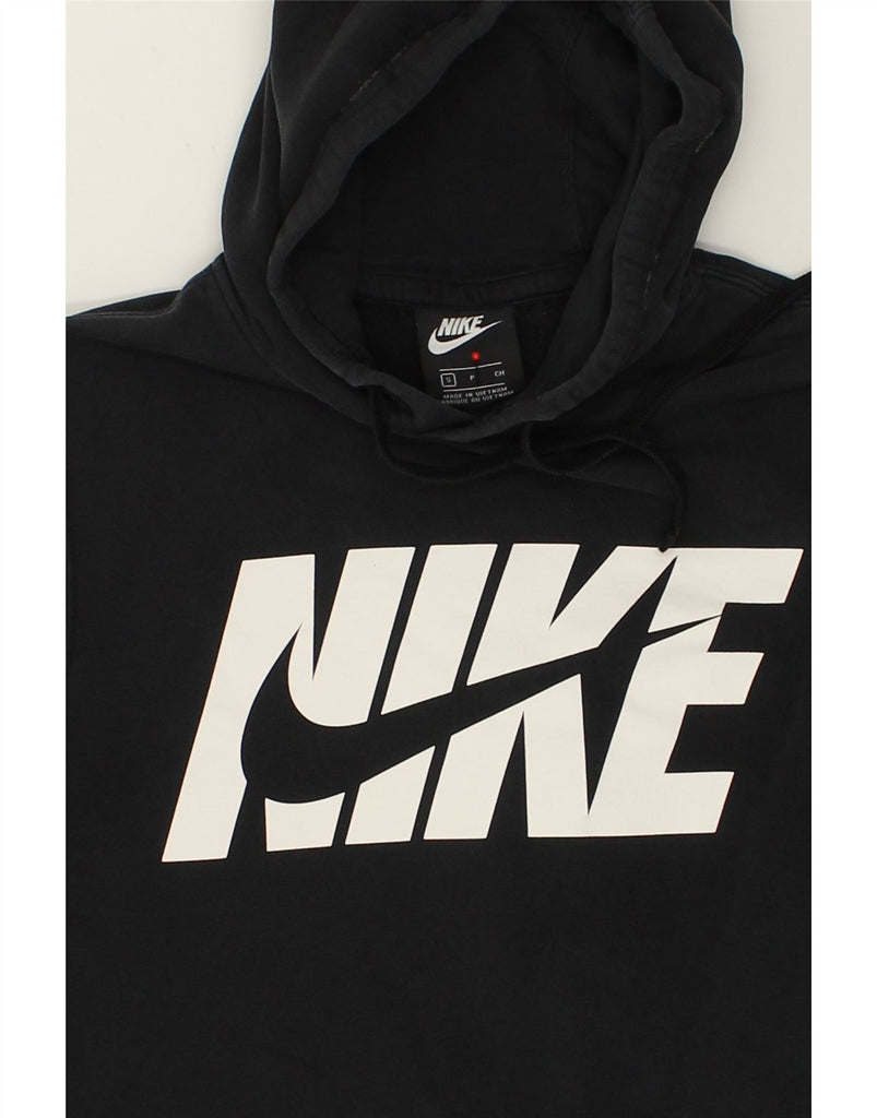 NIKE Womens Graphic Hoodie Jumper UK 10 Small Black Cotton | Vintage Nike | Thrift | Second-Hand Nike | Used Clothing | Messina Hembry 