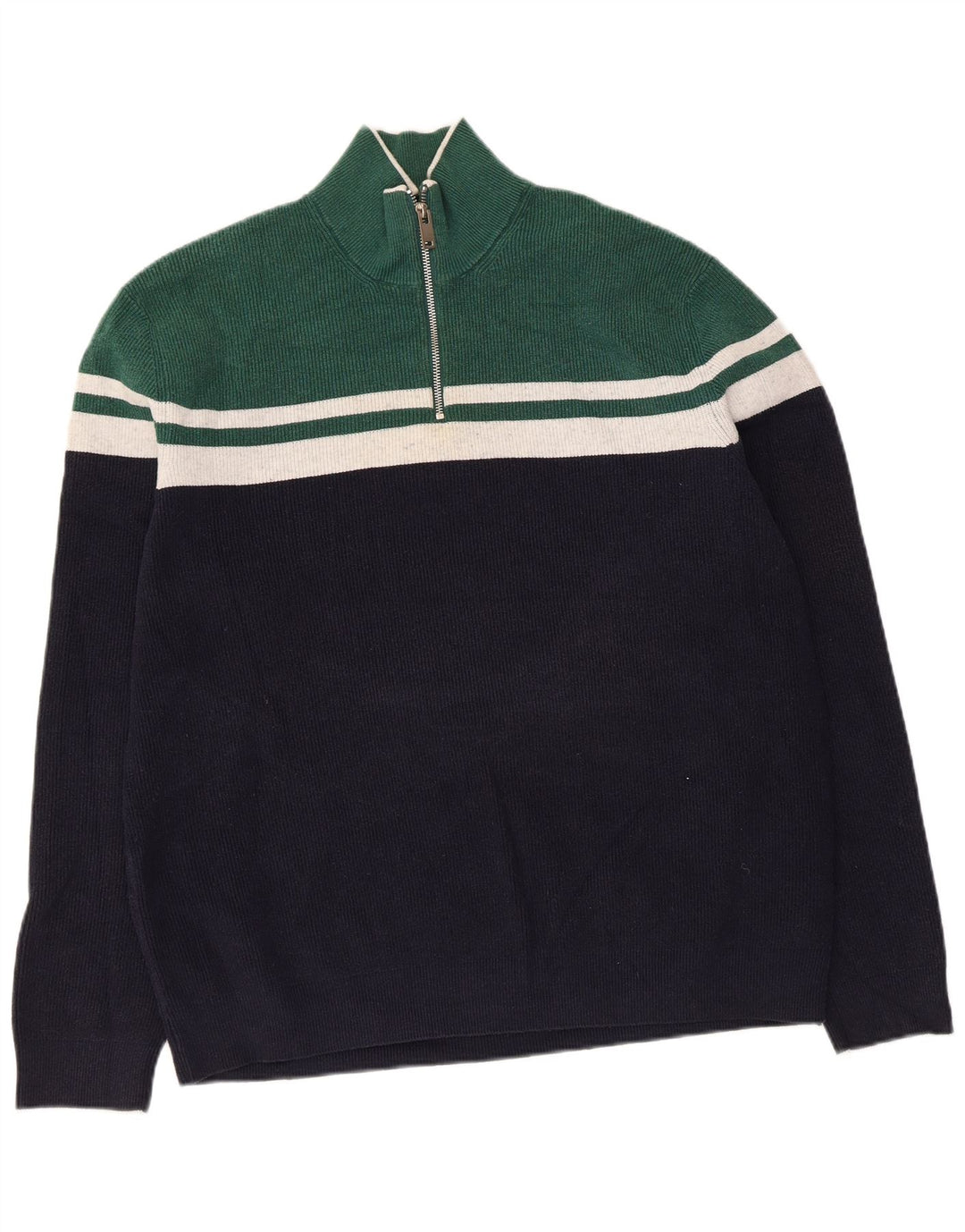 Marks & Spencer Mens Zip Neck Jumper Sweater XL Navy Blue Colourblock