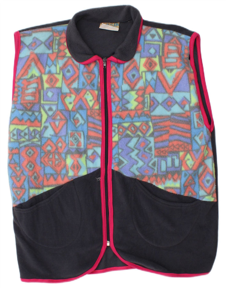 Vintage Mens Fleece Gilet UK 40 Large Multicoloured Geometric Polyester