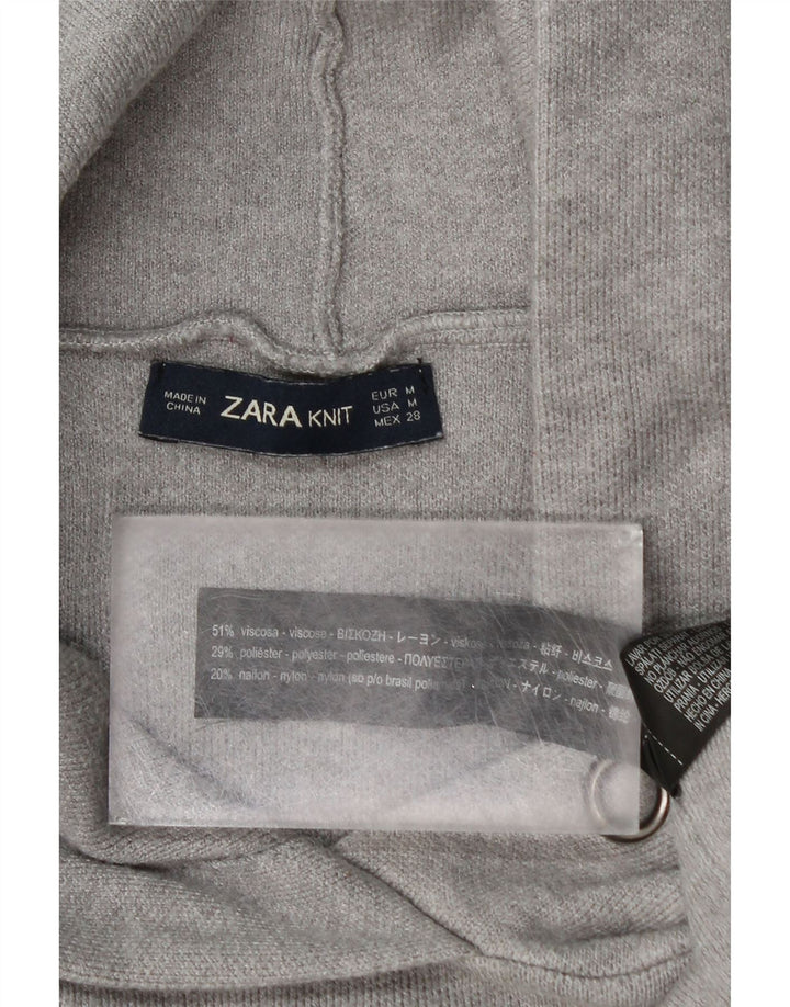 Zara Womens Crop Hooded Jumper Sweater UK 14 Medium Grey Viscose