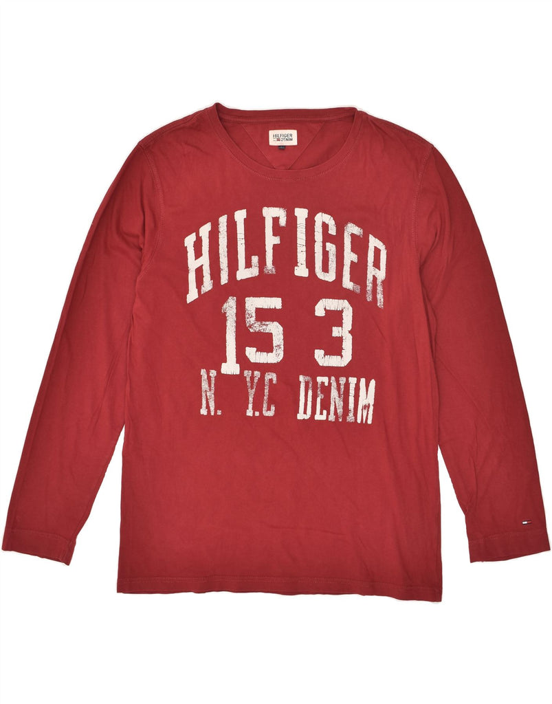 TOMMY HILFIGER Mens Graphic Top Long Sleeve Large Burgundy Cotton | Vintage Tommy Hilfiger | Thrift | Second-Hand Tommy Hilfiger | Used Clothing | Messina Hembry 