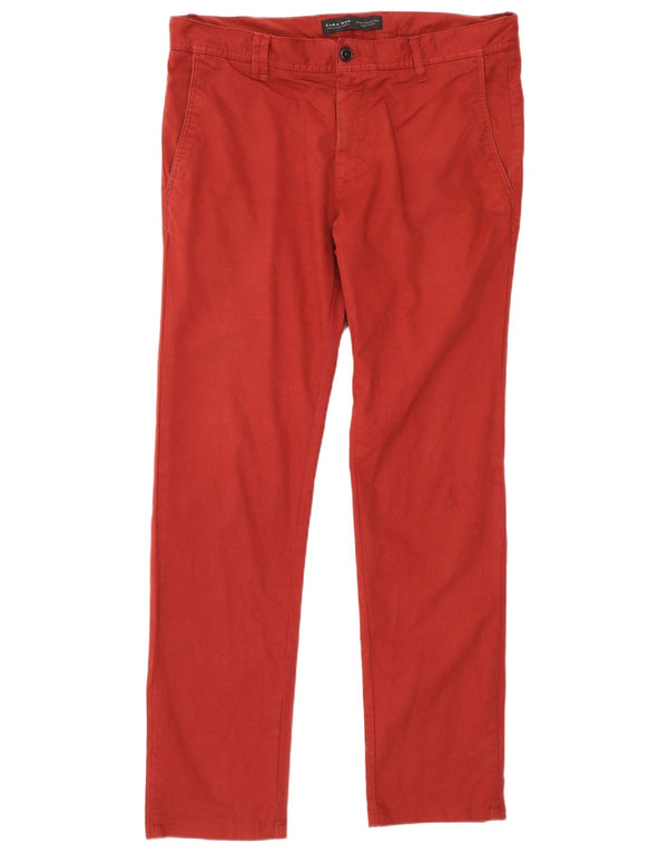 Zara Mens Slim Chino Trousers EU 46 XL W36 L32 Burgundy Cotton