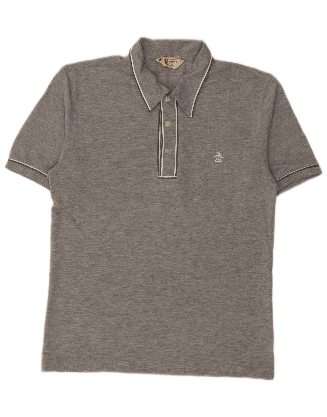 PENGUIN Mens Polo Shirt Medium Grey Flecked Cotton
