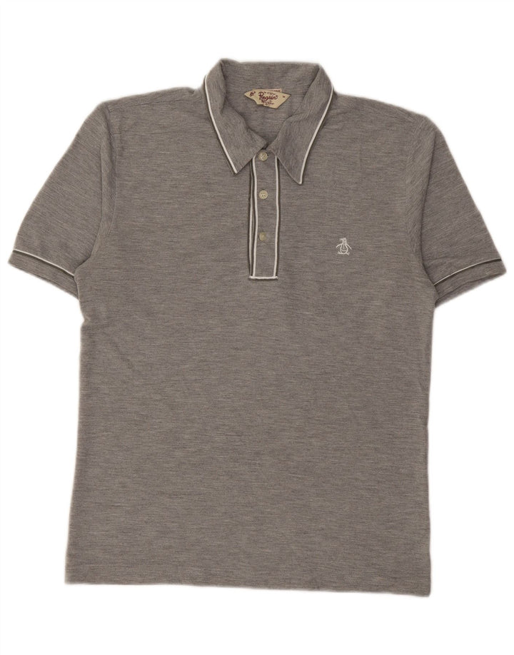 PENGUIN Mens Polo Shirt Medium Grey Flecked Cotton