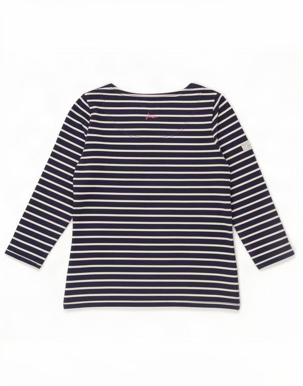 Joules Womens Top 3/4 Sleeve UK 8 Small Navy Blue Striped Cotton