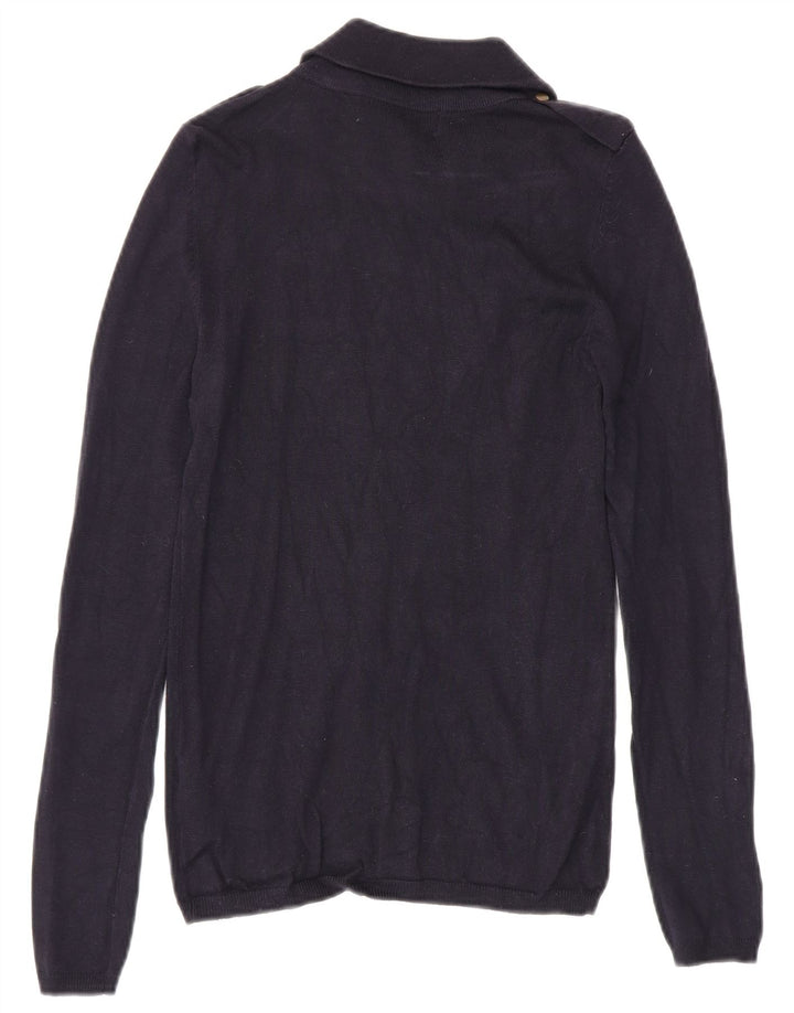 Zara Womens Zip Neck Jumper Sweater UK 12 Medium Navy Blue Viscose