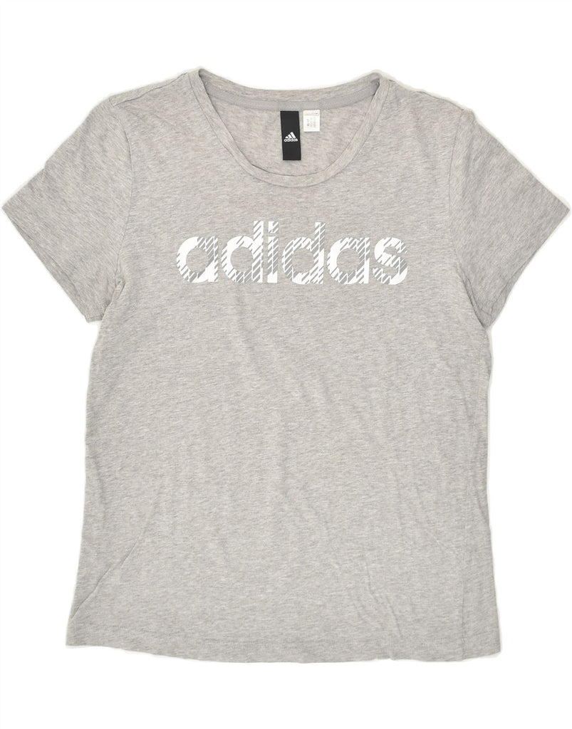 ADIDAS Womens Graphic T-Shirt Top UK 14 Medium Grey Cotton | Vintage Adidas | Thrift | Second-Hand Adidas | Used Clothing | Messina Hembry 