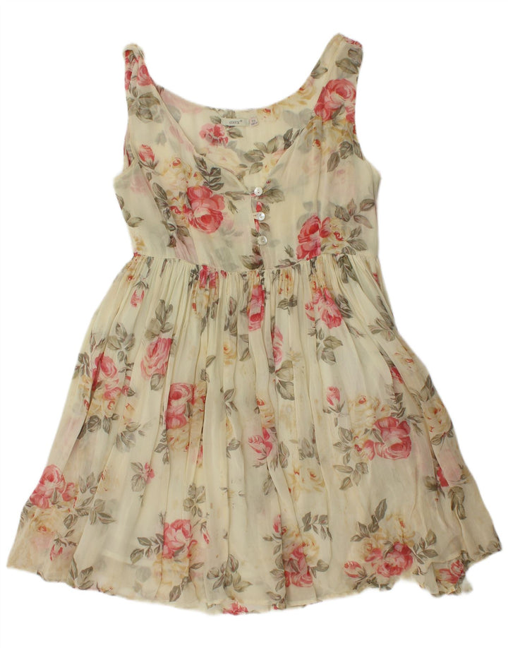 Onyx Womens Sleeveless A-Line Dress UK 12 Medium Off White Floral