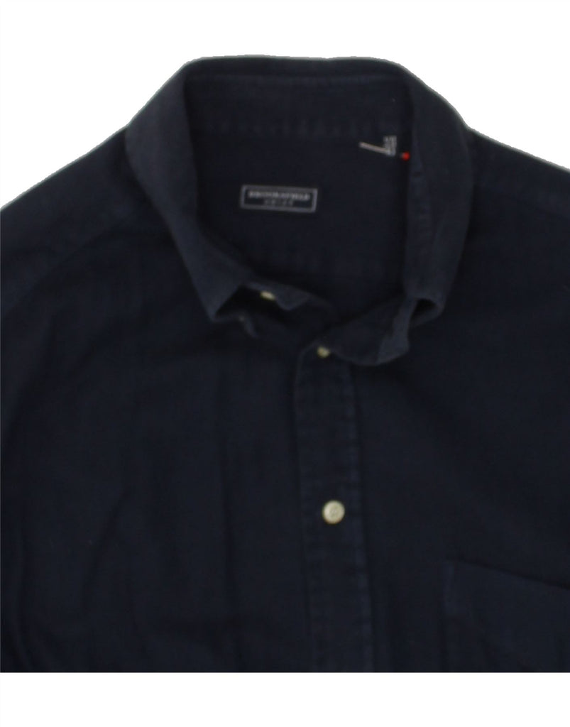 BROOKSFIELD Mens Shirt UK 43 Large Navy Blue Cotton | Vintage Brooksfield | Thrift | Second-Hand Brooksfield | Used Clothing | Messina Hembry 