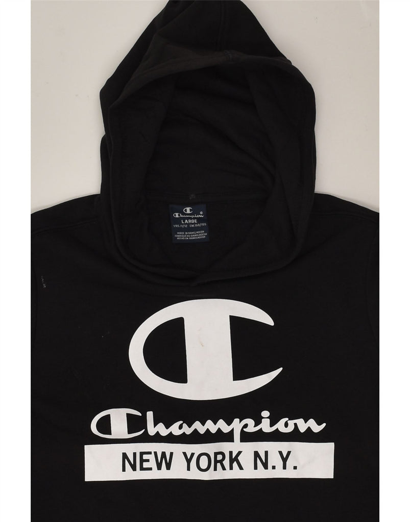 CHAMPION Boys Graphic Hoodie Jumper 11-12 Years Large Black Cotton | Vintage Champion | Thrift | Second-Hand Champion | Used Clothing | Messina Hembry 