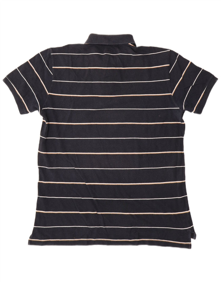 Massimo Dutti Mens Polo Shirt Large Navy Blue Striped