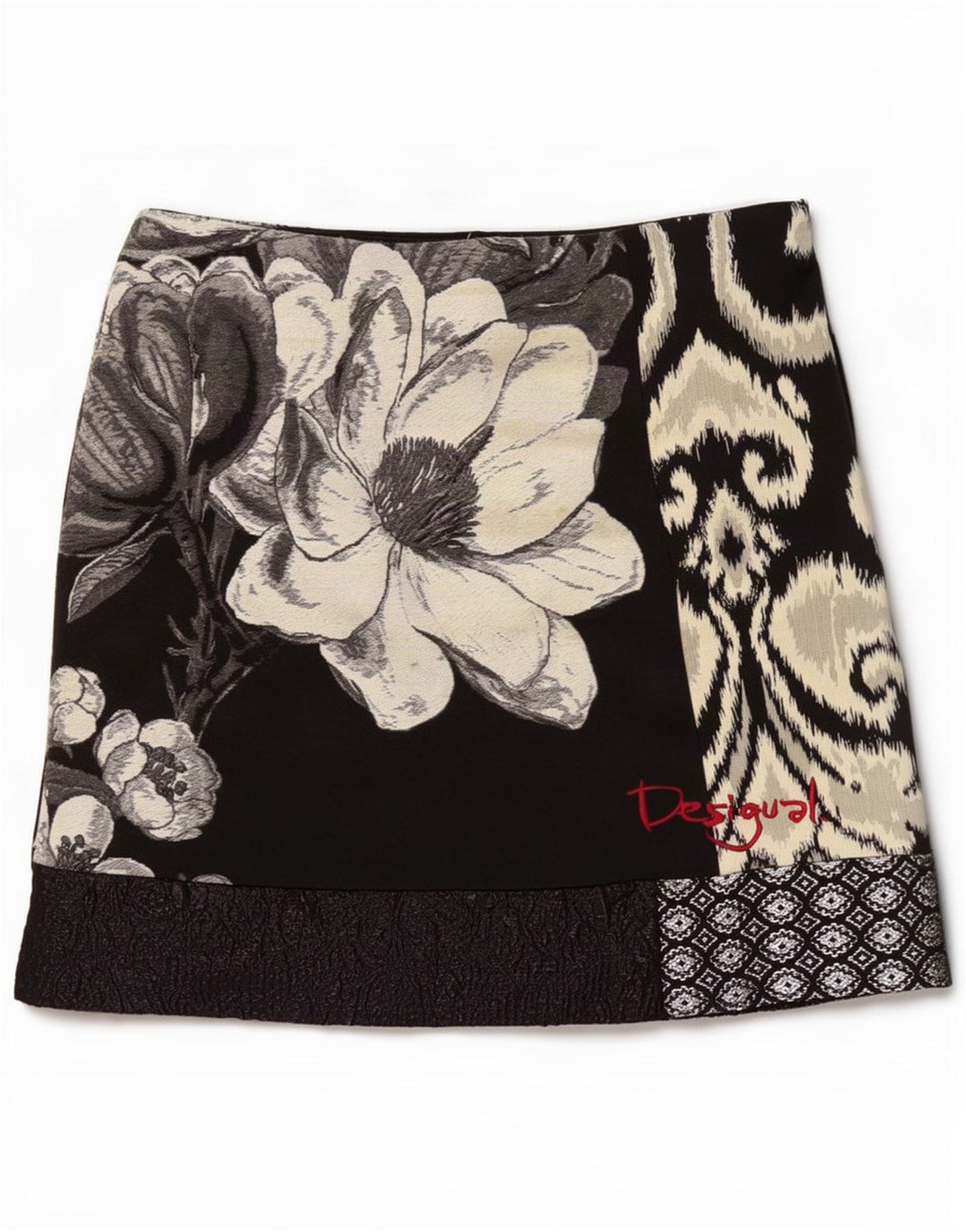 Desigual Womens Graphic Mini Skirt EU 40 Medium W32 Black Floral Polyester