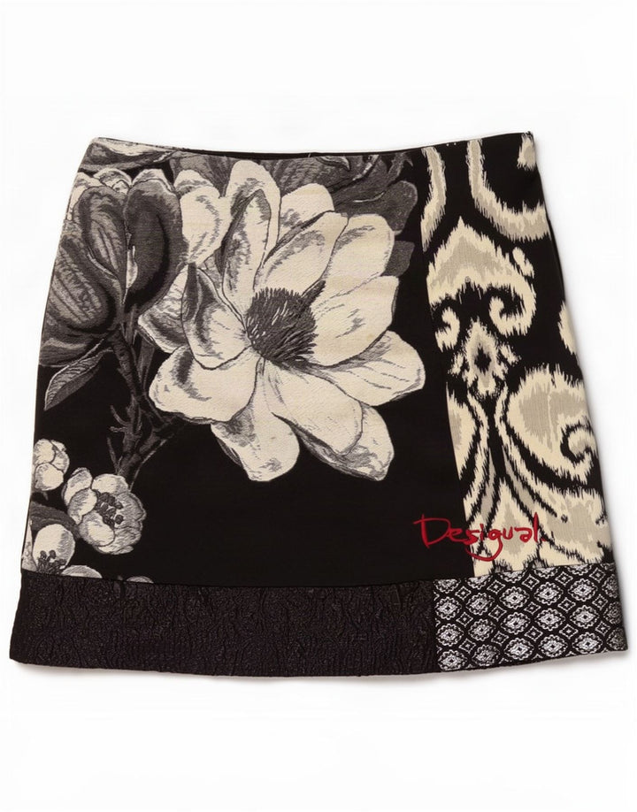 Desigual Womens Graphic Mini Skirt EU 40 Medium W32 Black Floral Polyester